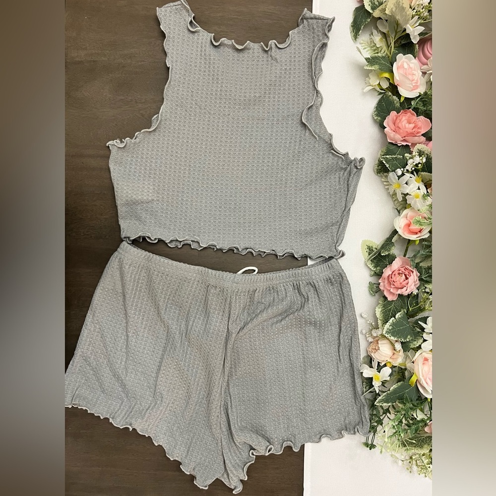 Lettuce Trim Waffle Knit Tank Top and Shorts Pajama Set Sz XL - 12 - Picture 2 of 4